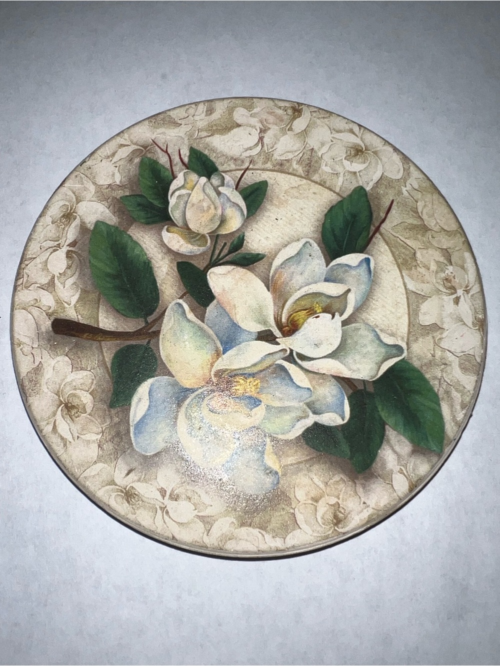 🍄 Round Floral Magnolia Blossom Decorative Stone Coaster Cork Back